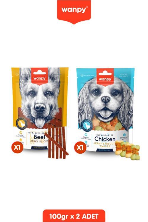 2Li Set - Dana Biftek Dilimleri Ve Ödül Bisküvisi Tavuk Sargılı Köpek Ödül Maması Köpek Ödülü 100 Gr