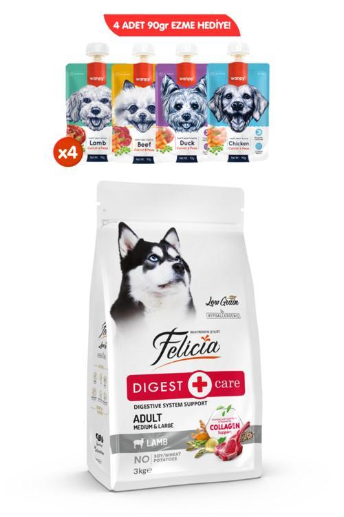 Kolajen Destekli Hipoalerjenik Kuzulu Yetişkin Medium Köpek Maması 3Kg + 4 Adet Wanpy Ezme 90Gr