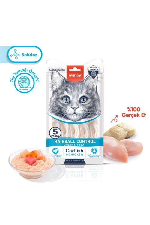 Tüy Yumağı Önleyici Kedi Ödül Maması Morina Balığı & Tavuk Hairball Control Kedi Ödül Kreması 5X14Gr