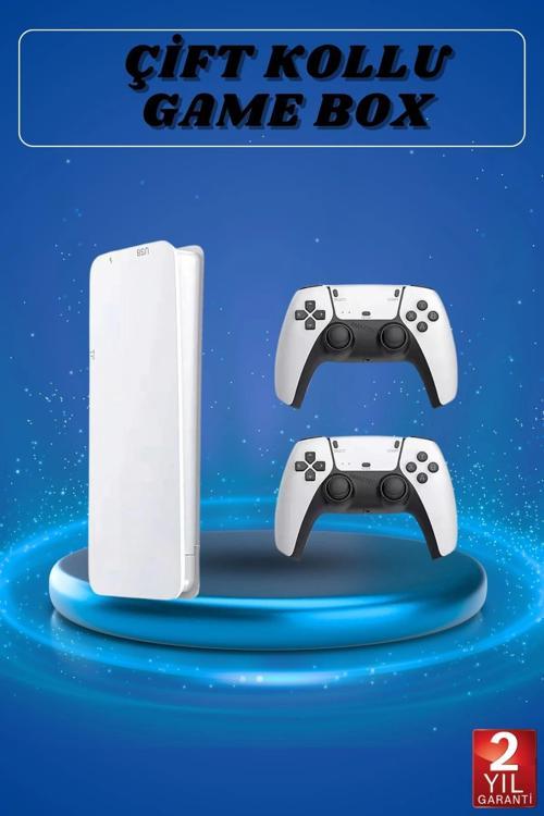 3D Çift Oyun Kollu 4K HD Ekran Nostaljik 20.000 Oyunlu Beyaz Game Box