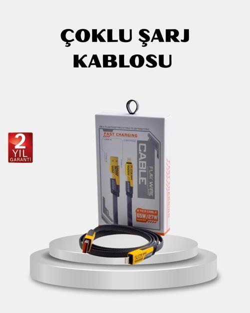 USB-C USB-A 4’ü 1 Arada Örgülü Kablo 65W Hızlı Şarj Metal Uç Dayanıklı