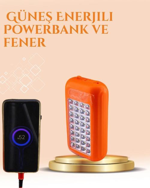 Gold Silver Güneş Enerjili Powerbank Işıldak – 10000 mAh Taşınabilir Suya Dayanıklı 32 LED