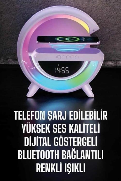 Bluetooth Hoparlör 15W Kablosuz Hızlı Şarj LED Gece Lambası