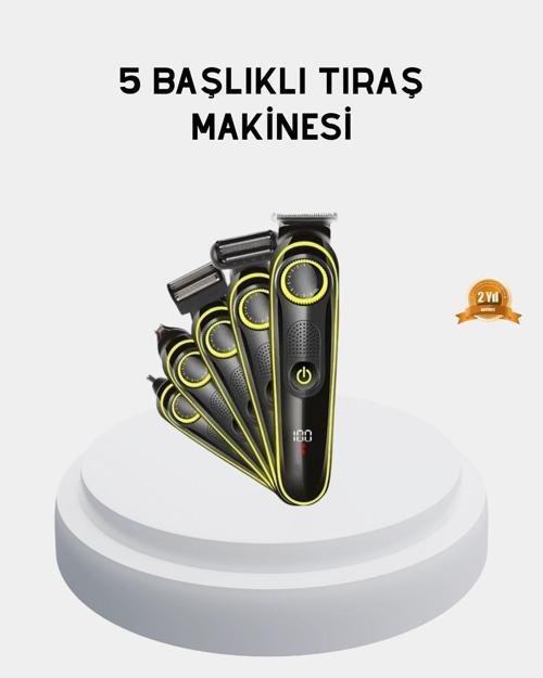 5’i 1 Arada Şarjlı Tıraş Makinesi – Paslanmaz Çelik Başlıklı Yüz ve Vücut Bakım Cihazı
