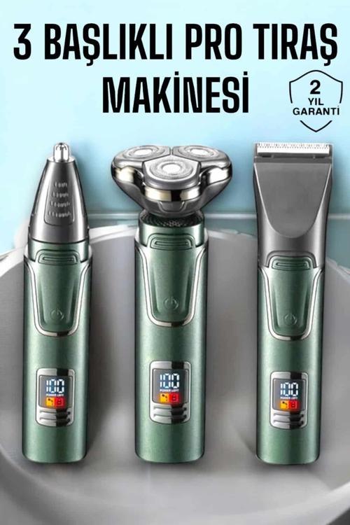 3 Başlıklı Profesyonel Saç ve Sakal Bakım Seti Vücut Burun ve Kulak Tüy Alma