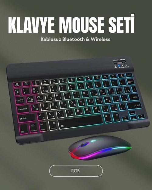 RGB Aydınlatmalı Şarjlı Kablosuz Klavye ve Mouse Seti – Modern ve Kompakt Tasarım