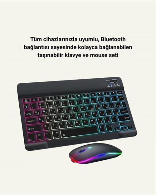 Bluetooth 5.3 Destekli Şarjlı Taşınabilir Klavye + Mouse Kombinasyonu