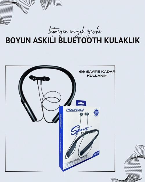 Polygold PG-100 Boyun Askılı Kablosuz Kulaklık – 200 Saat Bekleme Süresi Stereo Ses Mikrofonlu