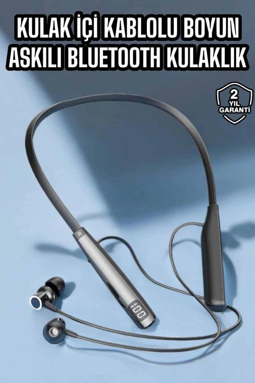Boyun Askılı Bluetooth Kulaklık Uzun Şarj Süreli Dijital Göstergeli Kablolu