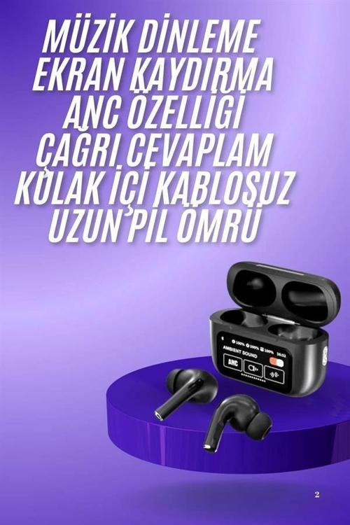 Yeni Nesil ANC Özellikli Çağrı Cevaplayan Dokunmatik Ekranlı Bluetooth Kulaklık Siyah