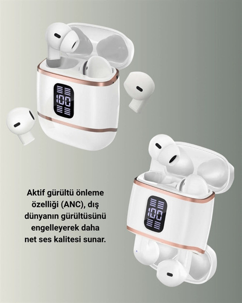Kulakiçi Bluetooth Kulaklık V5.3 – 4’lü Set Dijital Ekranlı Gürültü Engelleme