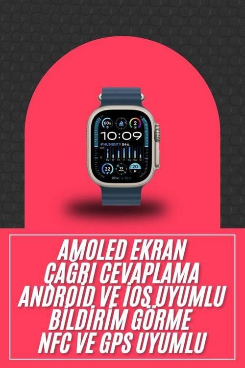 49mm Akıllı Saat Amoled Ekranlı Kadın Erkek Kol Saati Plastik Kordon