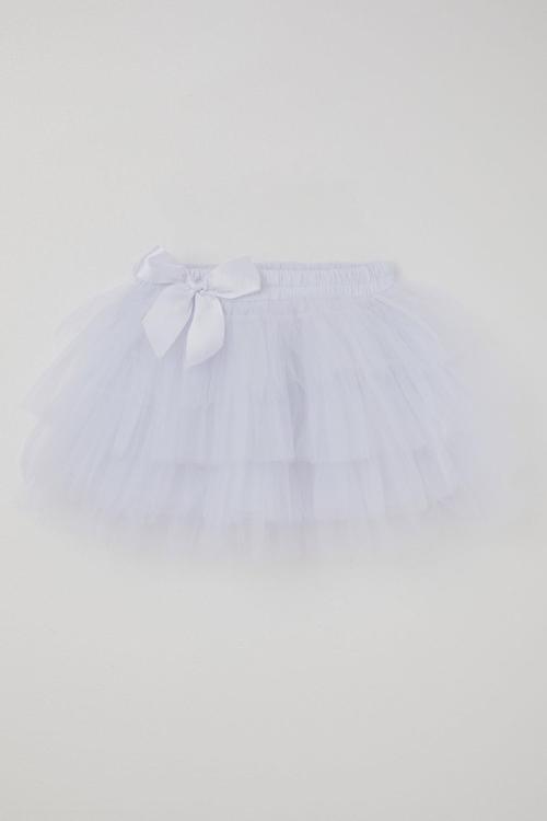 Kız Çocuk Tütü Etek Tül Detaylı Katlı Fiyonk Aksesuarlı 4-8 Yaş, Beyaz