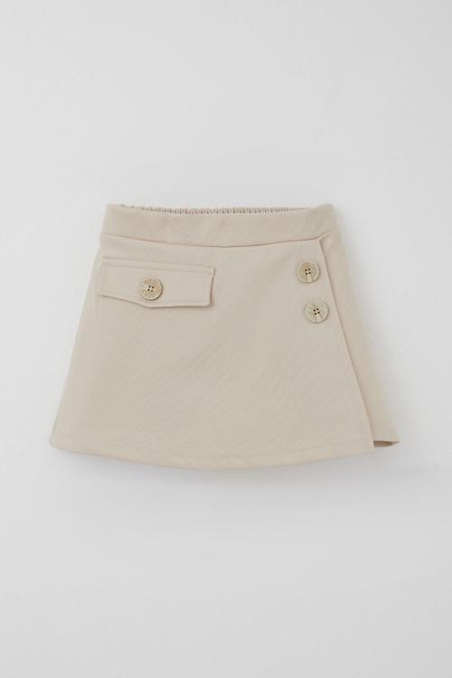 Kız Çocuk Şort Etek Cep Kapağı Detaylı Düğme Aksesuarlı 6-12 Yaş, Taş