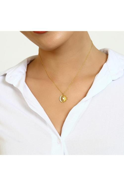 Opal Taşlı Güneş Kolye - 925 Ayar Gümüş Kolye