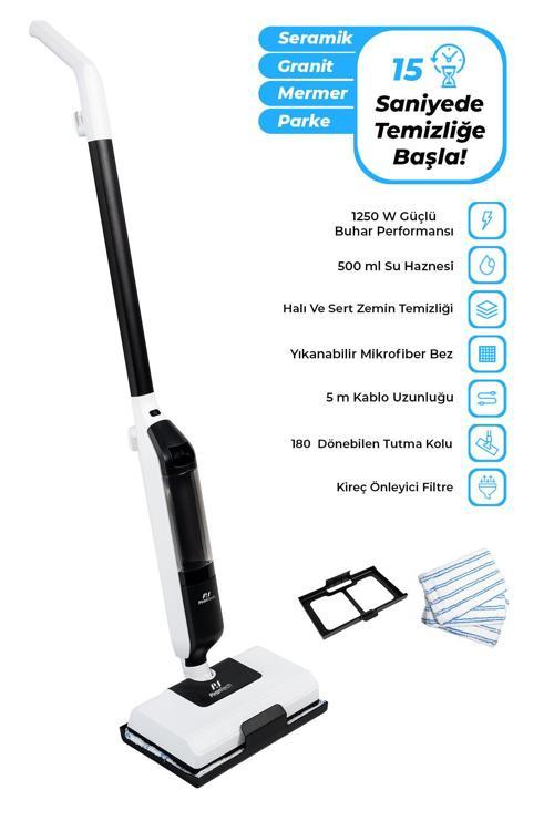 CB702 Buharlı Mop | 1250W Güç | 180° Dönebilen Başlık | Halı ve Sert Zemin Temizleyici