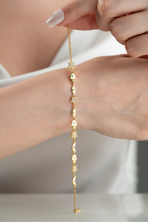 925 Ayar Gümüş Gold Figür Bileklik