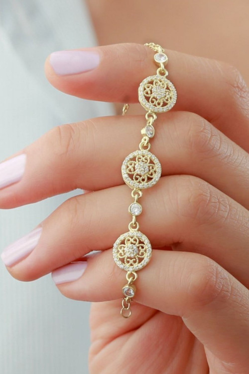 925 Ayar Gold Çiçek Gümüş Bileklik