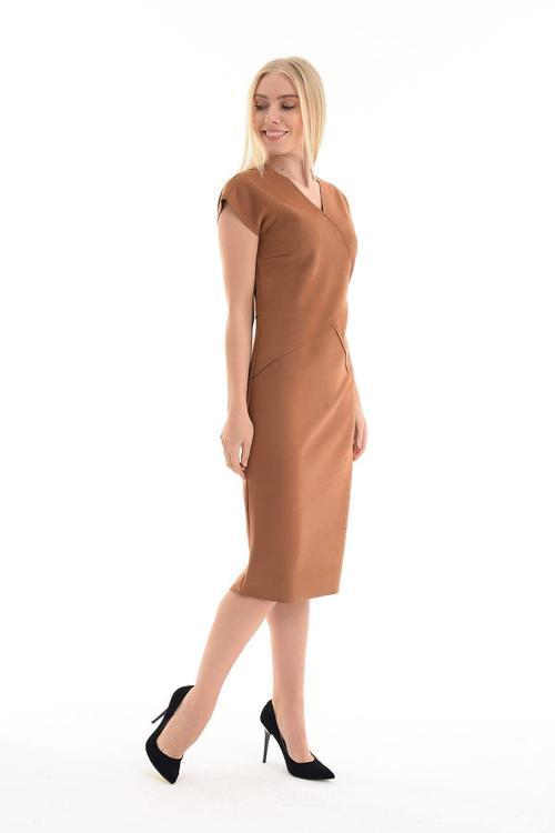 Kadın Taba V Yaka Süet Elbise Elb31027