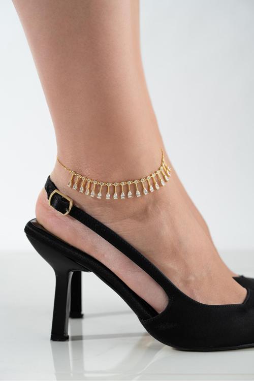 925 Ayar Gümüş Sallanan Damla Taşlı Halhal