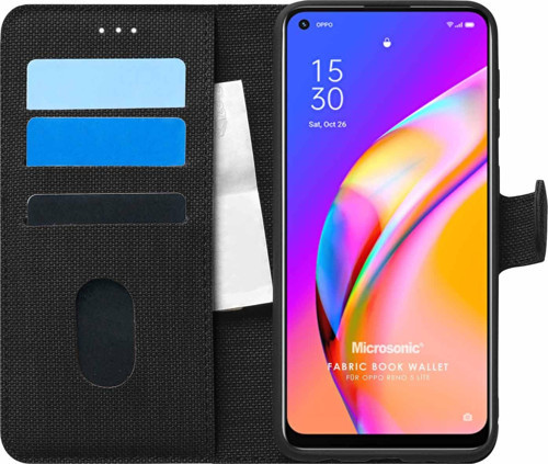 Oppo Reno 5 Lite Kılıf Fabric Book Wallet Siyah