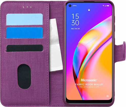 Oppo Reno 5 Lite Kılıf Fabric Book Wallet Mor