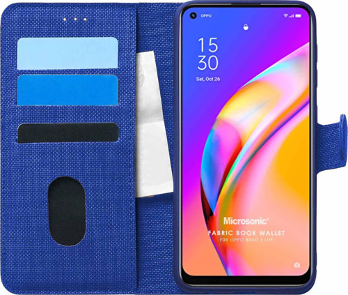 Oppo Reno 5 Lite Kılıf Fabric Book Wallet Lacivert