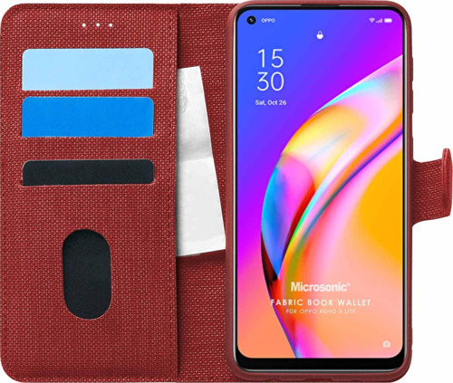 Oppo Reno 5 Lite Kılıf Fabric Book Wallet Kırmızı