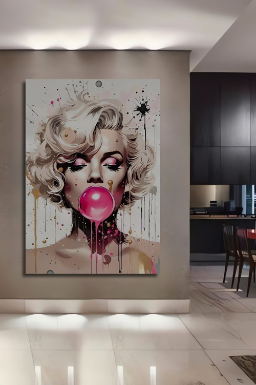 Marilyn Monroe Patlayan Sakız Ahşap Mdf Dikdörtgen Dekoratif Ev,İş Yeri Duvar Tablo