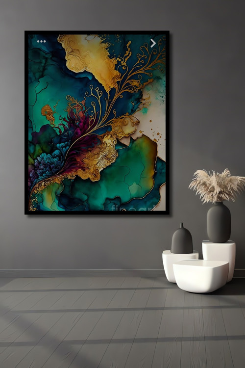 Altın Dallı Soyut Sanat Ahşap Mdf Dekoratif Dikdörtgen Ev,İşyeri Duvar Tablo