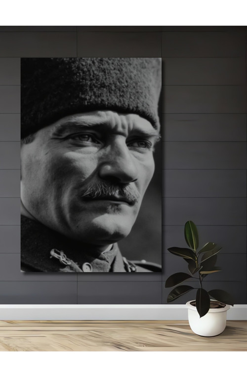 Atatürk Siyah Beyaz Ahşap Mdf Dekoratif Dikdörtgen Ev,İşyeri Duvar Tablo