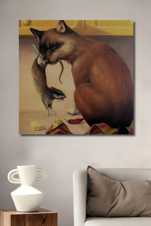 Kedi Portre Soyut Sanat Dekoratif Ahşap Mdf Dikdörtgen Ev,İşyeri Duvar Tablo