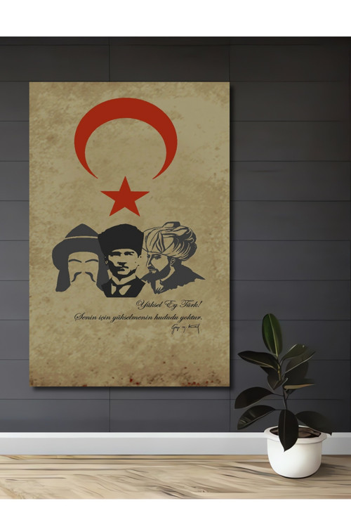 Atatürk Temalı Dekoratif Ahşap Mdf Dikdörtgen Ev,İşyeri Duvar Tablo