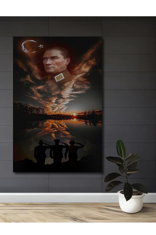 Atatürk Ve Askerler Dekoratif Ahşap Mdf Dikdörtgen Ev,İşyeri Duvar Tablo