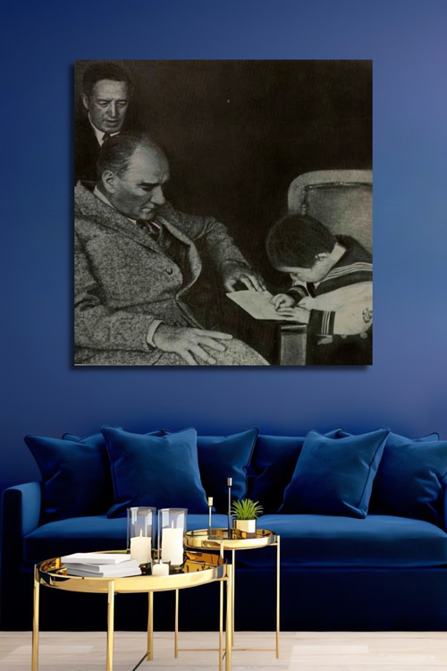 Atatürk Ve Çocuk Ahşap Mdf Dekoratif Dikdörtgen Ev,İşyeri Duvar Tablo