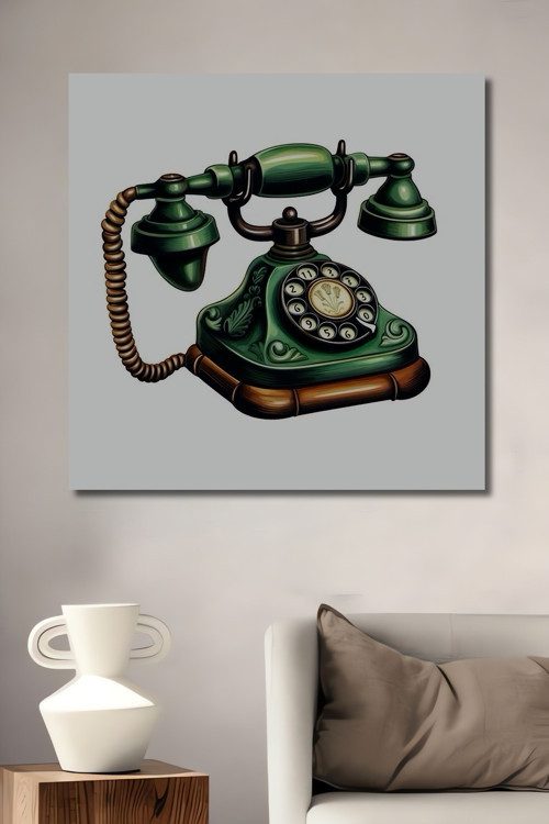 Nostaljik Telefon Dekoratif Ahşap Mdf Dikdörtgen Ev,İşyeri Duvar Tablo