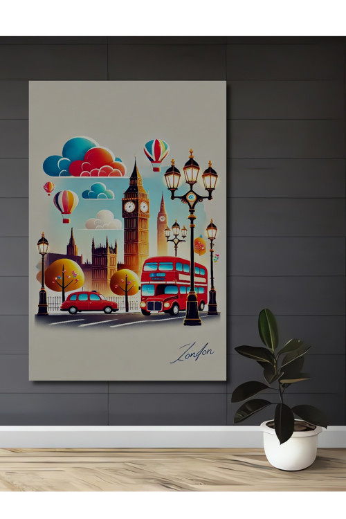 Big Ben Ve Londra Temalı Renkli Ahşap Mdf Dekoratif Dikdörtgen Ev,İşyeri Duvar Tablo