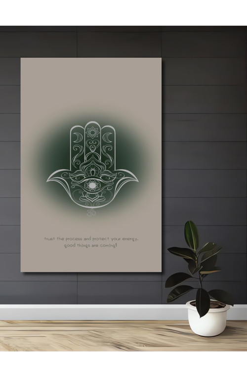 Hamsa Desenli Dekoratif Ahşap Mdf Dikdörtgen Ev,İşyeri Duvar Tablo