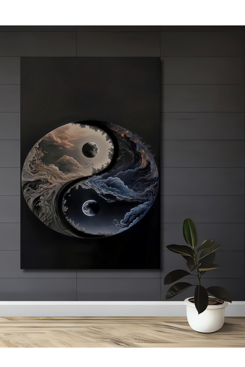 Yin Yang Evren Tasvirli Dekoratif Ahşap Mdf Dikdörtgen Ev,İşyeri Duvar Tablo