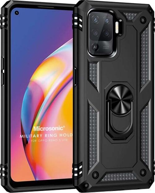 Oppo Reno 5 Lite Kılıf Military Ring Holder Siyah