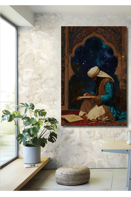 Astroloji Okuyan Derviş Dekoratif Ahşap Mdf Dikdörtgen Ev,İşyeri Duvar Tablo