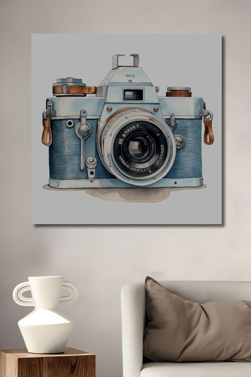 Vintage Fotoğraf Makinesi Dekoratif Ahşap Mdf Dikdörtgen Ev,İşyeri Duvar Tablo