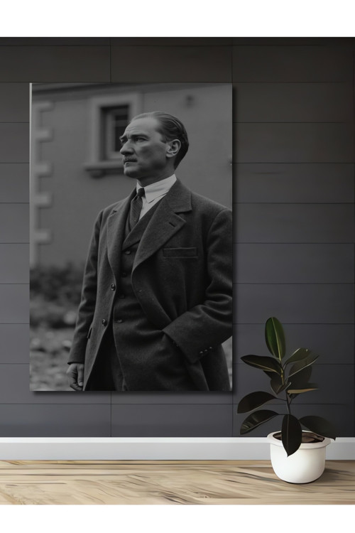 Atatürk Siyah Beyaz Dekoratif Ahşap Mdf Dikdörtgen Ev,İşyeri Duvar Tablo