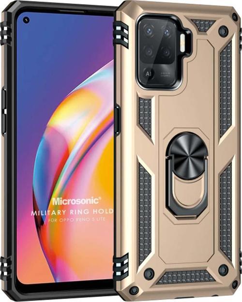 Oppo Reno 5 Lite Kılıf Military Ring Holder Gold