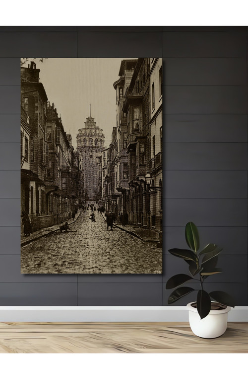 Galata Kulesi Retro Ahşap Mdf Dekoratif Dikdörtgen Ev,İşyeri Duvar Tablo