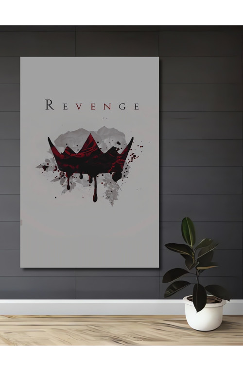 Kırmızı Taç Ve Revenge Yazılı Modern Sanat Ahşap Dekoratif Dikdörtgen Ev,İşyeri Duvar Tablo