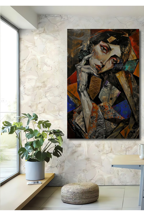 Soyut Portre Modern Sanat Dekoratif Ahşap Mdf Dikdörtgen Ev,İşyeri Duvar Tablo