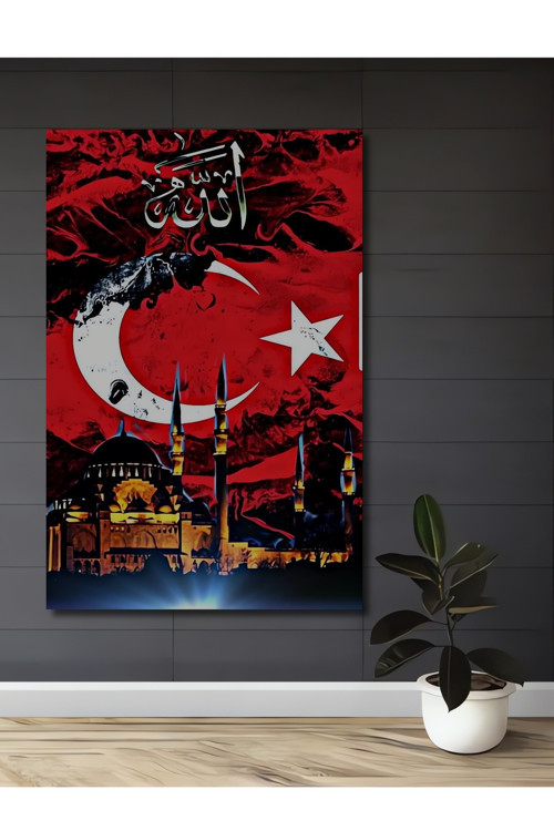Ay Yıldız Ve Ayasofya Temalı Ahşap Mdf Dekoratif Dikdörtgen Ev,İşyeri Duvar Tablo