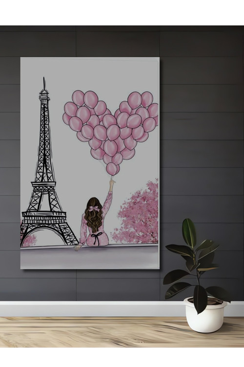 Romantik Paris Balonları Dekoratif Ahşap Mdf Dikdörtgen Ev,İşyeri Duvar Tablo