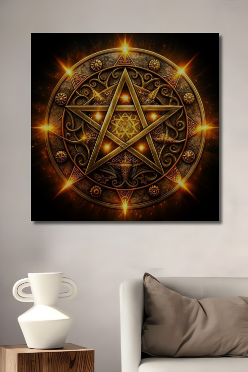 Pentagram Simgesi Ahşap Mdf Dekoratif Dikdörtgen Ev,İşyeri Duvar Tablo